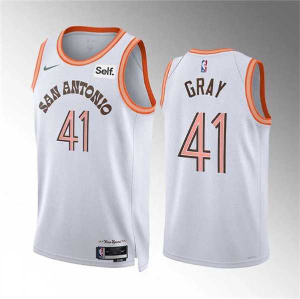 Mens San Antonio Spurs #41 Raiquan Gray White 2023-24 City Edition Stitched Basketball Jersey Dzhi->->NBA Jersey